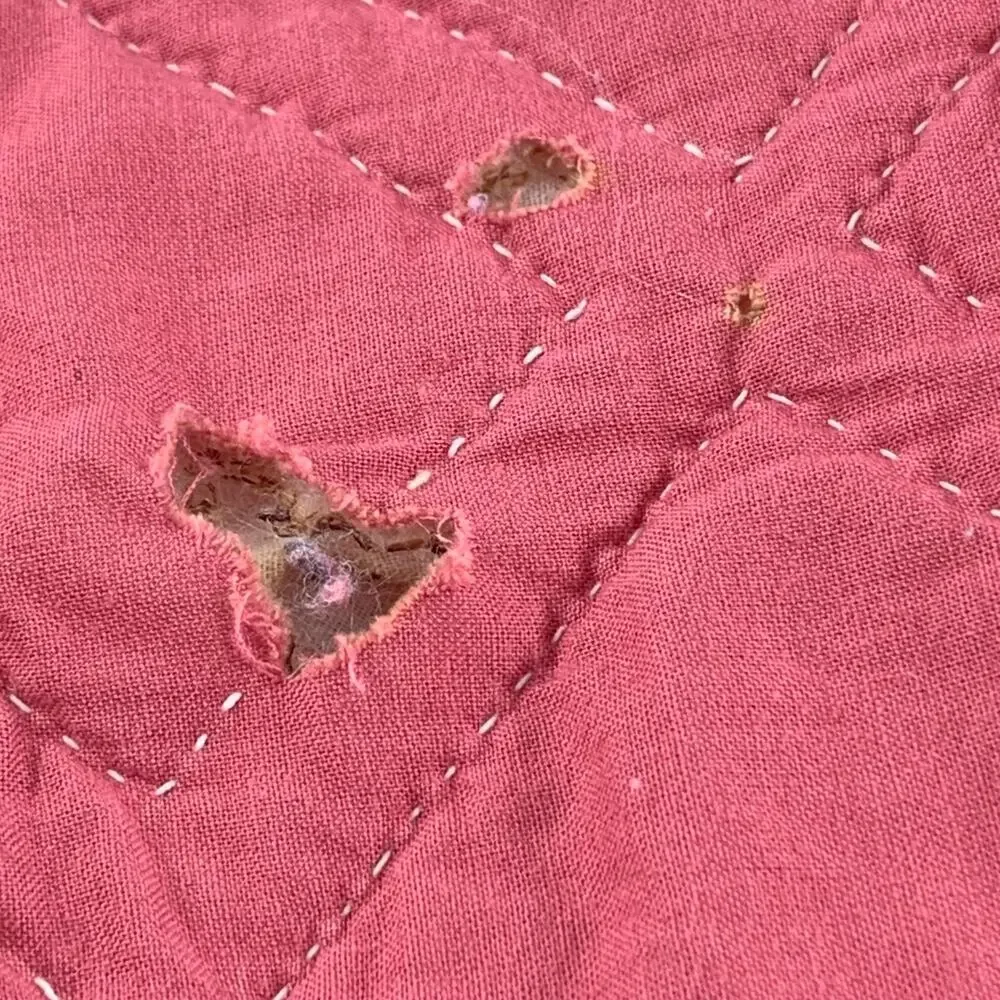 Vintage Star Pink Brown Cutter Quilt Hand Quilted 188